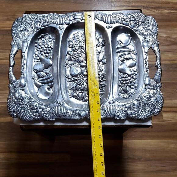 Vintage 1993 Arthur Court Fruits Vegetables Aluminum Divided Handled Tray - Picture 8 of 8